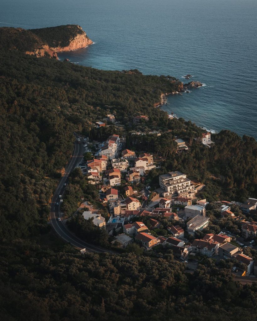 aerial view of seaside town